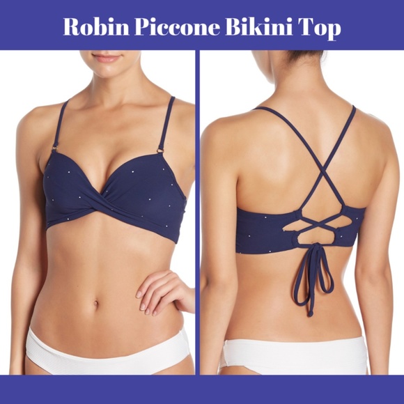 NWD $114 Robin Piccone Jennie Twist Bikini Top‎ in Navy [ SZ Small ] - Picture 4 of 12